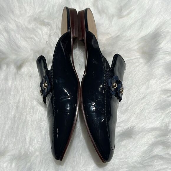 Kate Spade ♠️ Navy Slip-On Patent Leather Loafers with Floral Accent Sz 8M.  B72 - Picture 6 of 8